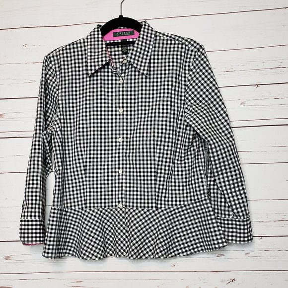 Lauren Ralph Lauren Tops - Lauren Ralph Lauren Gingham Check Peplum Button Down Shirt